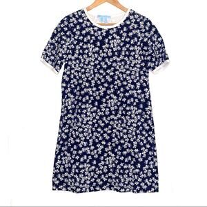 Draper James Short Sleeve Navy White Floral Sheath Mini Dress SMALL